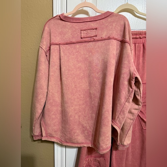 H022 NWT Sage + Fig Top M pp27 Pants L W15 Dusty Pink Bow Lounge Pants Set - Picture 3 of 16